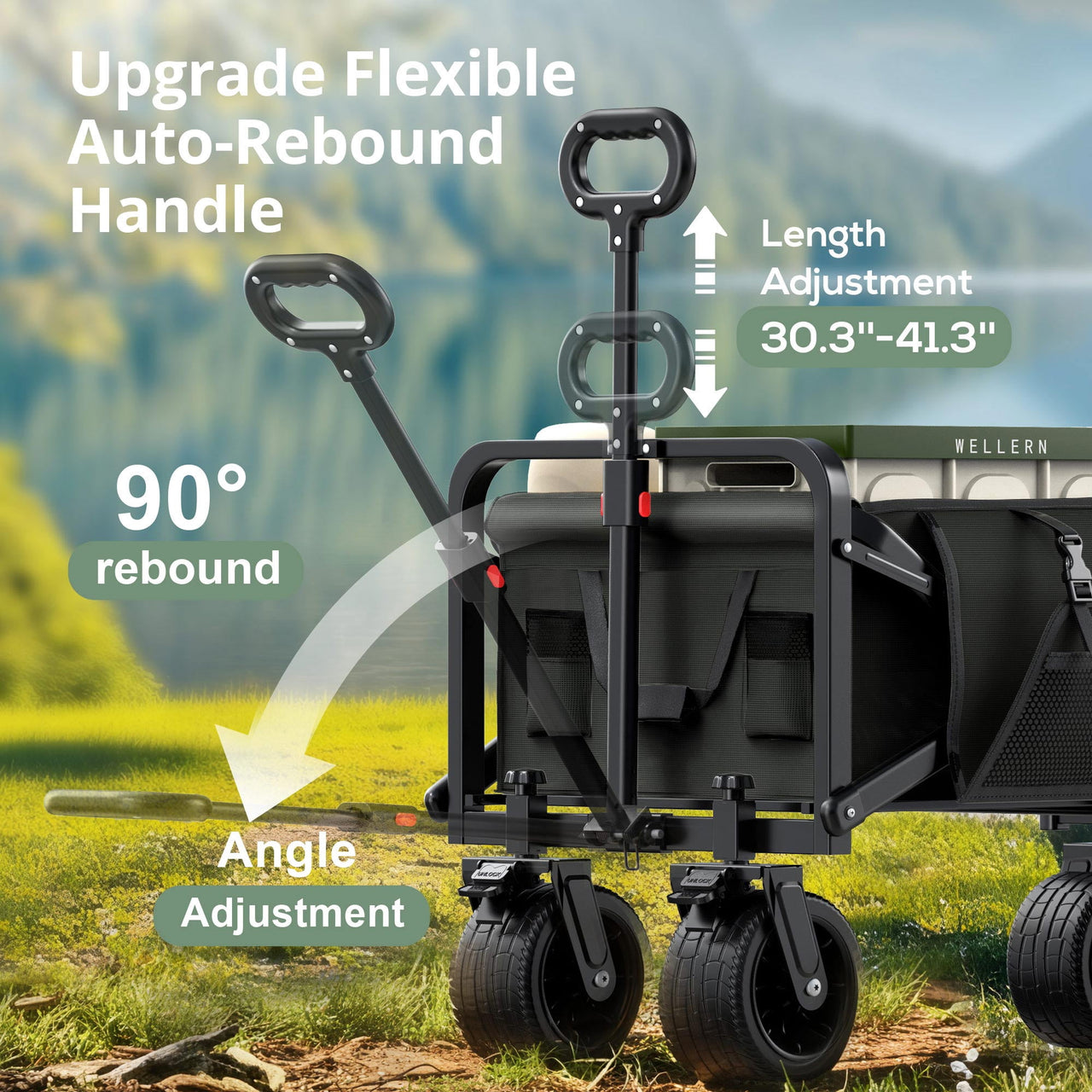 Qunler 560lbs Large Collapsible Folding Wagon with Oversized Tank Wheels, Heavy Duty Big Bucket Utility Garden Cart with Side Pocket for Sports, Shopping, Camping, Kids, Black