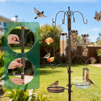 Urban Deco Bird Feeding Station,A Set with 6 Bird Feeders Hanging,Bird Feeder Poles Kit Premium Bird Bath for Attracting Wild Birds,Black