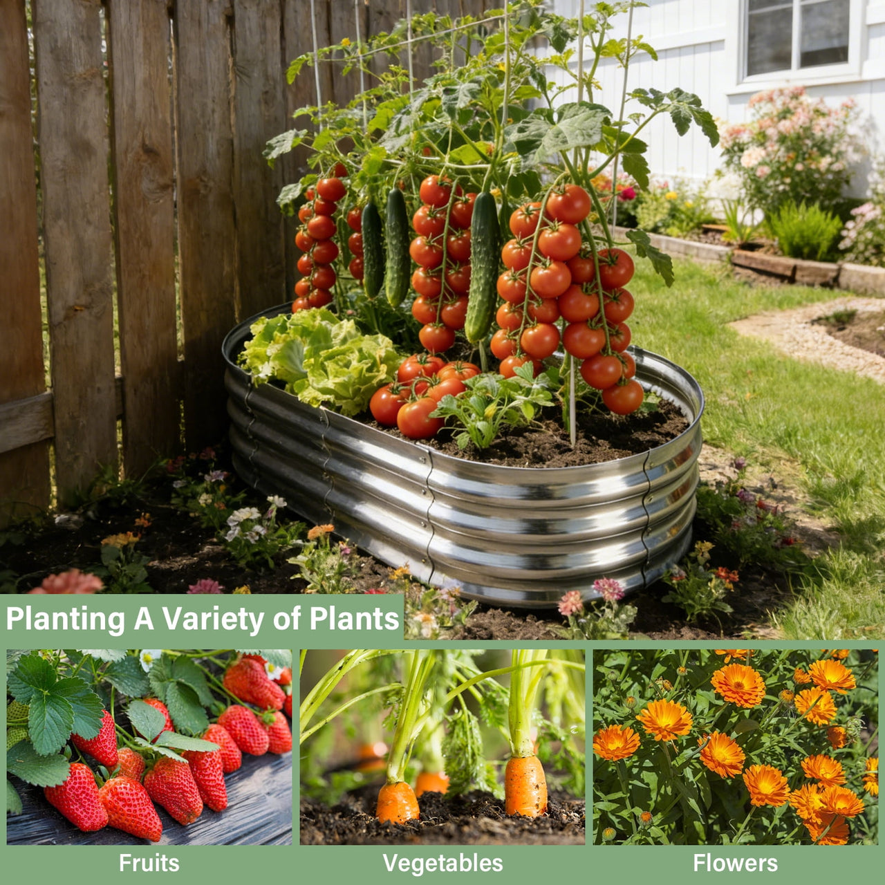 HGD Raised Garden Bed Kit Oval Galvanized Metal Outdoor Planter 4x2x1 ft