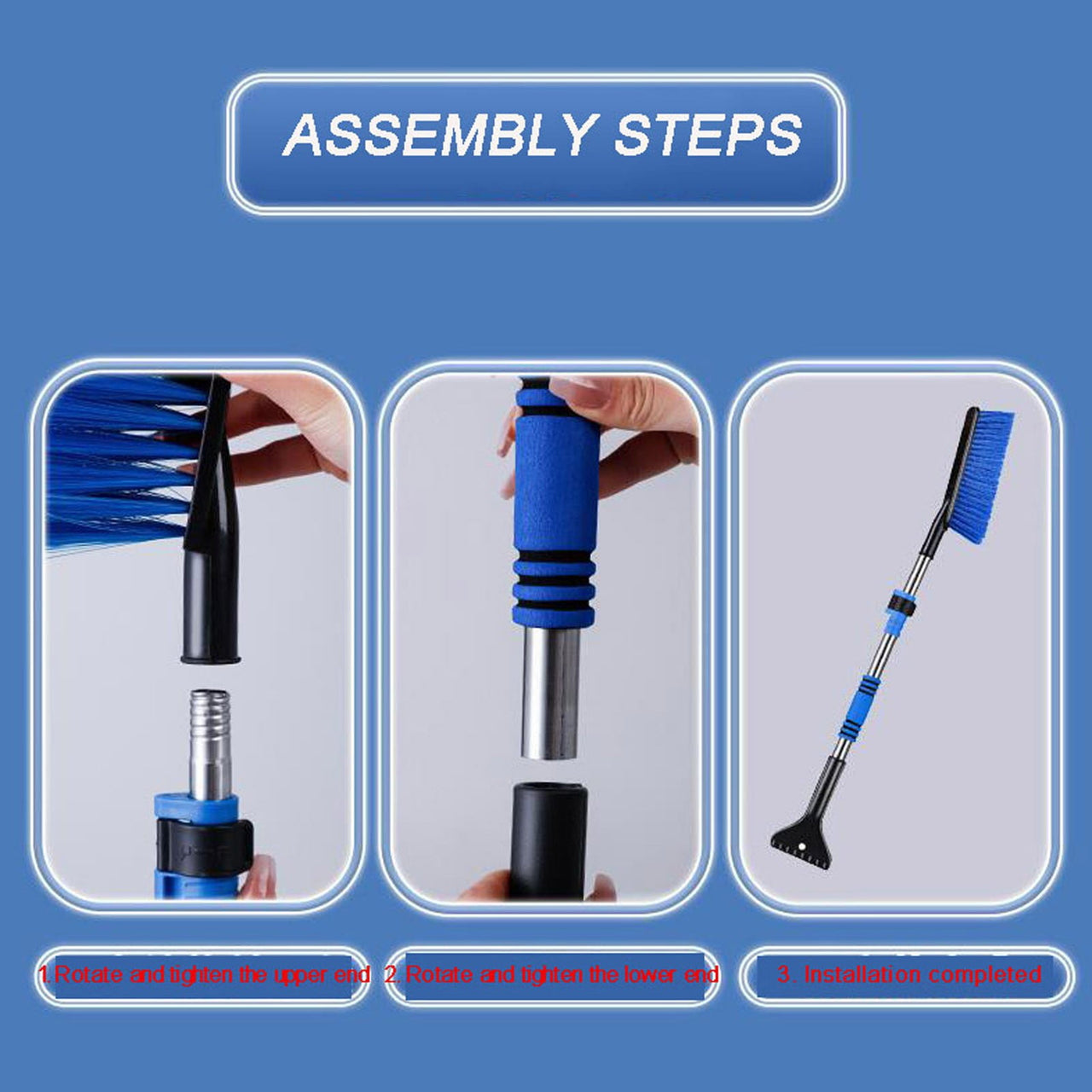 Emdiqzs Car Snow Brush and Scraper Set Telescoping Detachable Winter Tool for Windshield and Vehicle Snow Removal Blue & Yellow