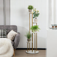 Giantex  4-Tier Metal Plant Stand, Planter Holder  W/ Golden Metal Frame, Faux Marble Finish, Potted Planter Display Rack