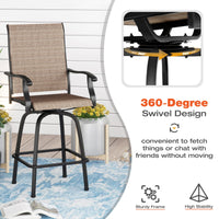 Sophia & William 2 Pcs Outdoor Swivel Metal Bar Stools Patio Counter Height Textilene Chairs for Garden, Backyard in Brown