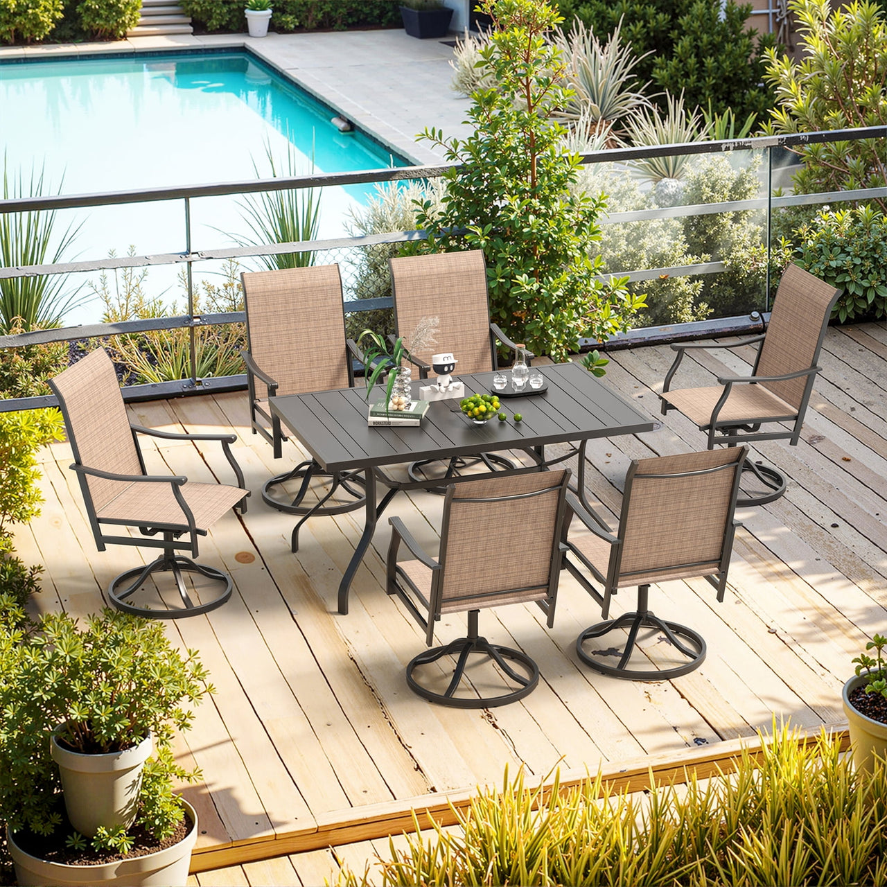 STARY Outdoor Dining Chairs Set of 2, 360°Swivel Patio Dining Chair with Textilene Fabric, Outdoor Metal Armchair All Weather Resistant, Ergonomic Comfort, Perfect for Patio, Backyard, Balcony