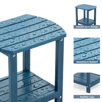 ENYLAY Adirondack Small Outdoor Side Table , Weatherproof HDPE Patio End Table with 2-Tier Storage for Firepit, Balcony, Garden, Poolside or Bathroom (Blue, Set of 1)