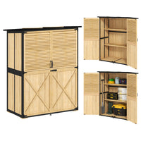 Outsunny Outdoor Storage Shed, Wooden Garden Storage Cabinet with Waterproof Asphalt Roof, 2 Shelves, Lockable Doors and Adjustable Feet, Natural