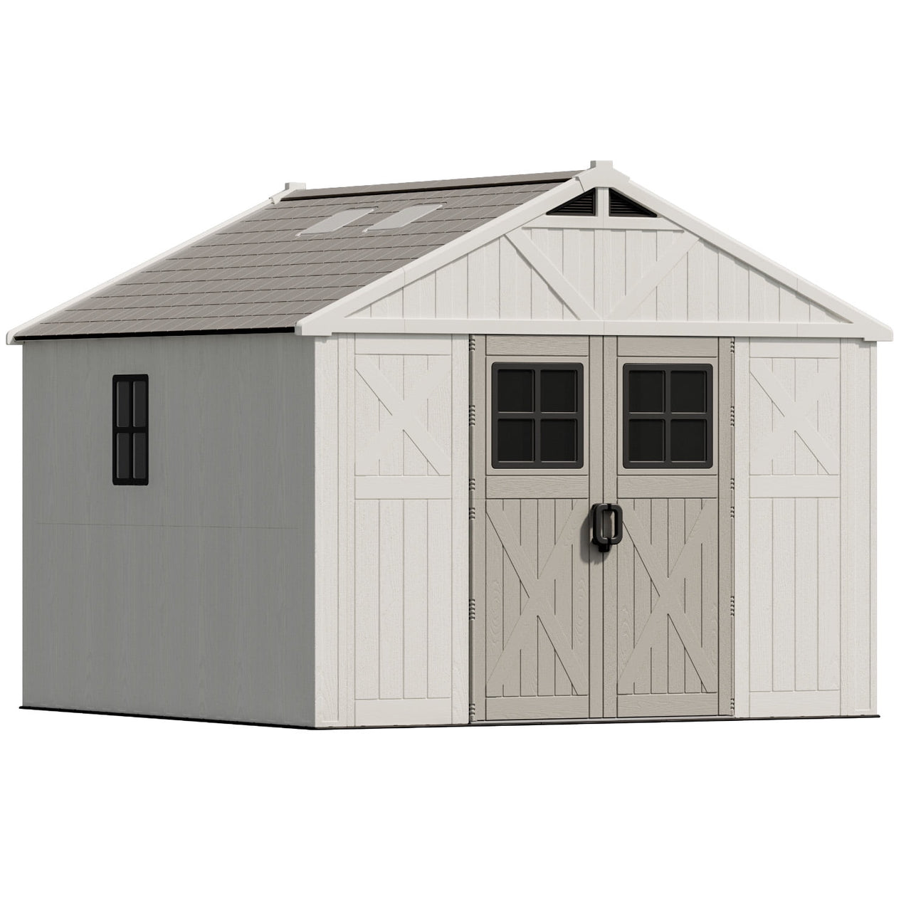Patiowell 10x10ft Resin Garden Shed with Skylight & Lock, Weatherproof Outdoor Storage for Tools & Equipment, Beige