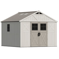 Patiowell 10x10ft Resin Garden Shed with Skylight & Lock, Weatherproof Outdoor Storage for Tools & Equipment, Beige