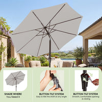 NAPWANT 9ft Patio Umbrella, 8 Sturdy Ribs Outdoor Table Umbrella with Push-Button Tilt & Crank for Garden, Deck, and Pool White