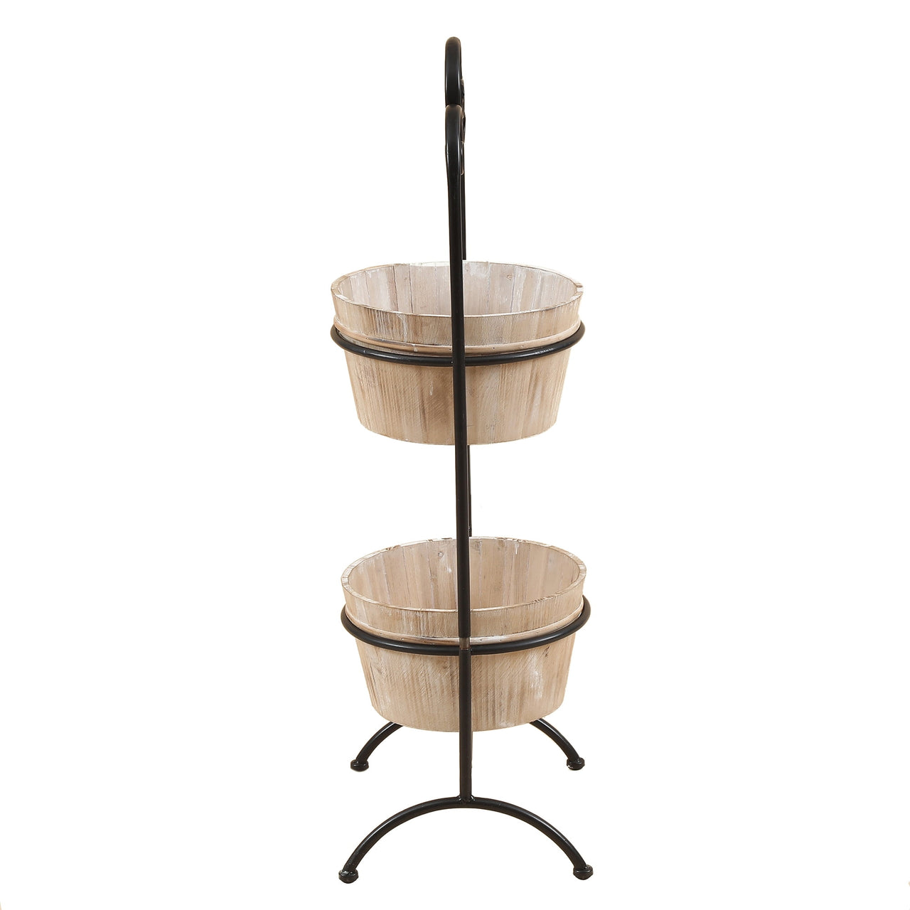 LuxenHome 2-Tier Wood Cachepot Planters with Black Metal Stand