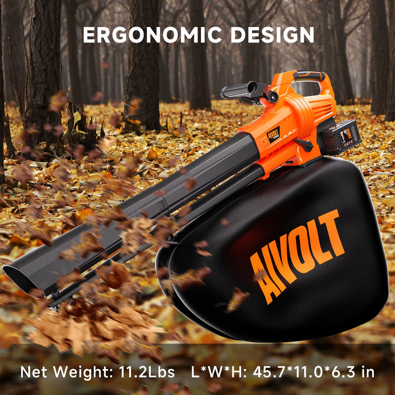 AIVOLT Cordless Leaf Vacuum Mulcher Combo, 40V Battery Powered Leaf Blower Vacuum with 600 CFM 160 MPH Air Speed, 40L Bag, 2 * 4.0Ah Batteries for Lawn Care