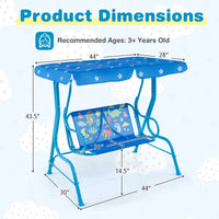 Costway 2-Seater Toddler Porch Swing Chair with Metal Stand Adjustable Canopy Safety Belts Blue