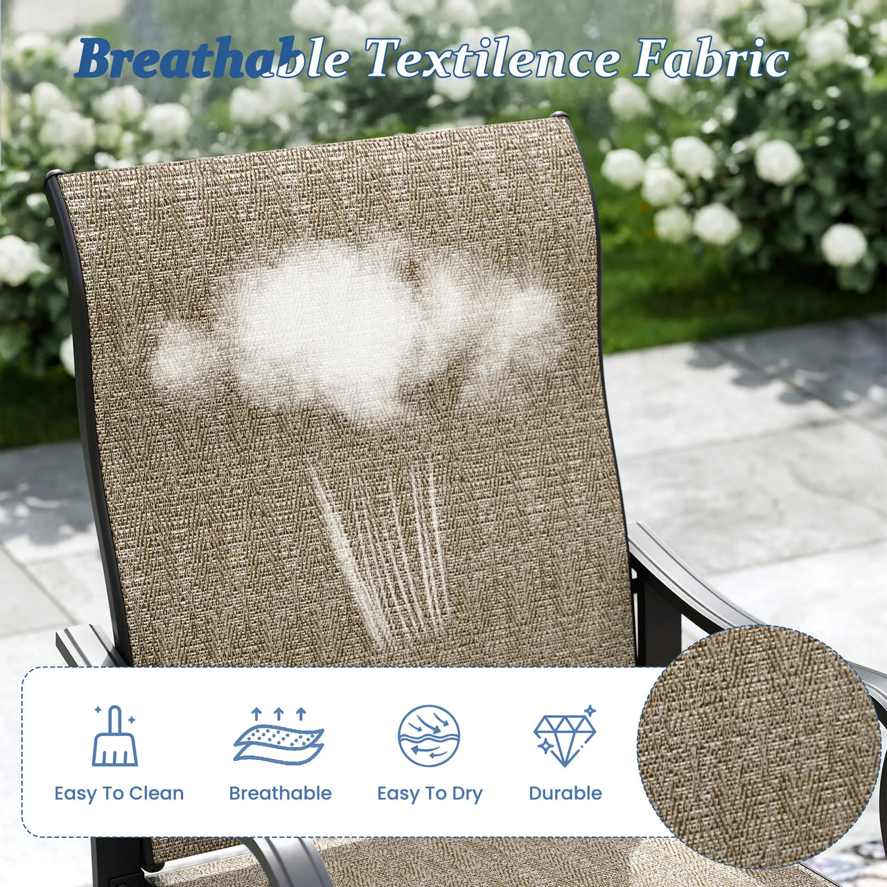 UDPATIO Patio Chairs Set of 2, Outdoor Dining Chairs High Back with All Weather Breathable Textilene, Metal Frame for Lawn Garden Backyard Deck, Brown
