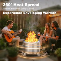 Hongtaok 20 inch Portable Smokeless Fire Pit Outdoor, Stainless Steel, Waterproof Cover and Poker Removable Ash Pan Included.