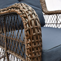 ATR ART TO REAL 3PCS Outdoor Wicker Swivel Rocker, Patio Rattan Furniture Rocker Set, Navy Blue