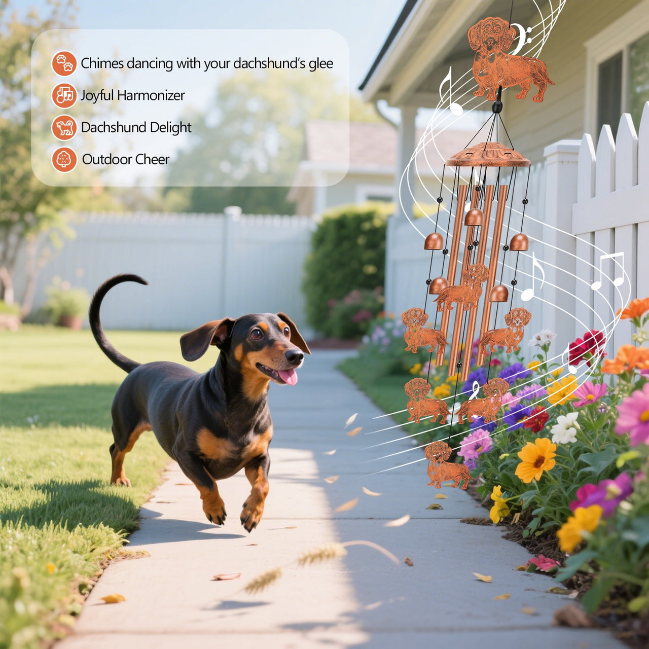 topjuju 35 Inch Dachshund Dog Wind Chimes, Metal Wind Chimes for Outside, Dachshund Decor, Dachshund Dog Lover Gifts, Housewarming/Mother's Day/Birthday Gifts, Memorial Gifts for Loss of Dog