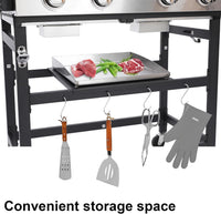 Urday 38,200 BTU 4-Burner Gas Grill and Griddle Station, Portable Propane BBQ Combo with 2 Folding Shelves & Hanging Basket, Versatile Outdoor Cooking Kitchen for Backyard