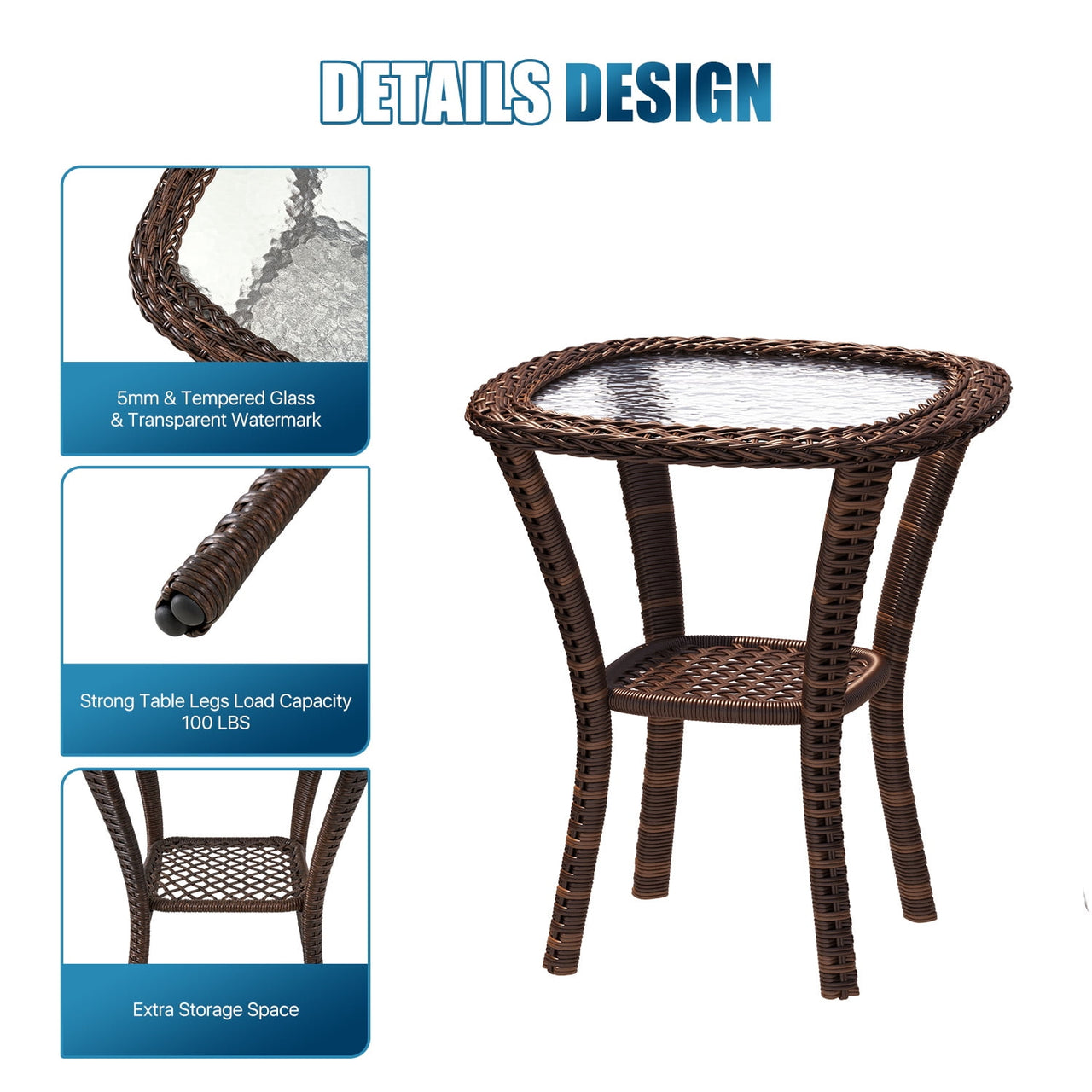 Sunmthink 3-Piece Patio Furniture Set with Swivel Rocking Chairs and Side Table, Thickened Cushions Outdoor Wicker Bistro for Porch Deck Backyard (Blue)