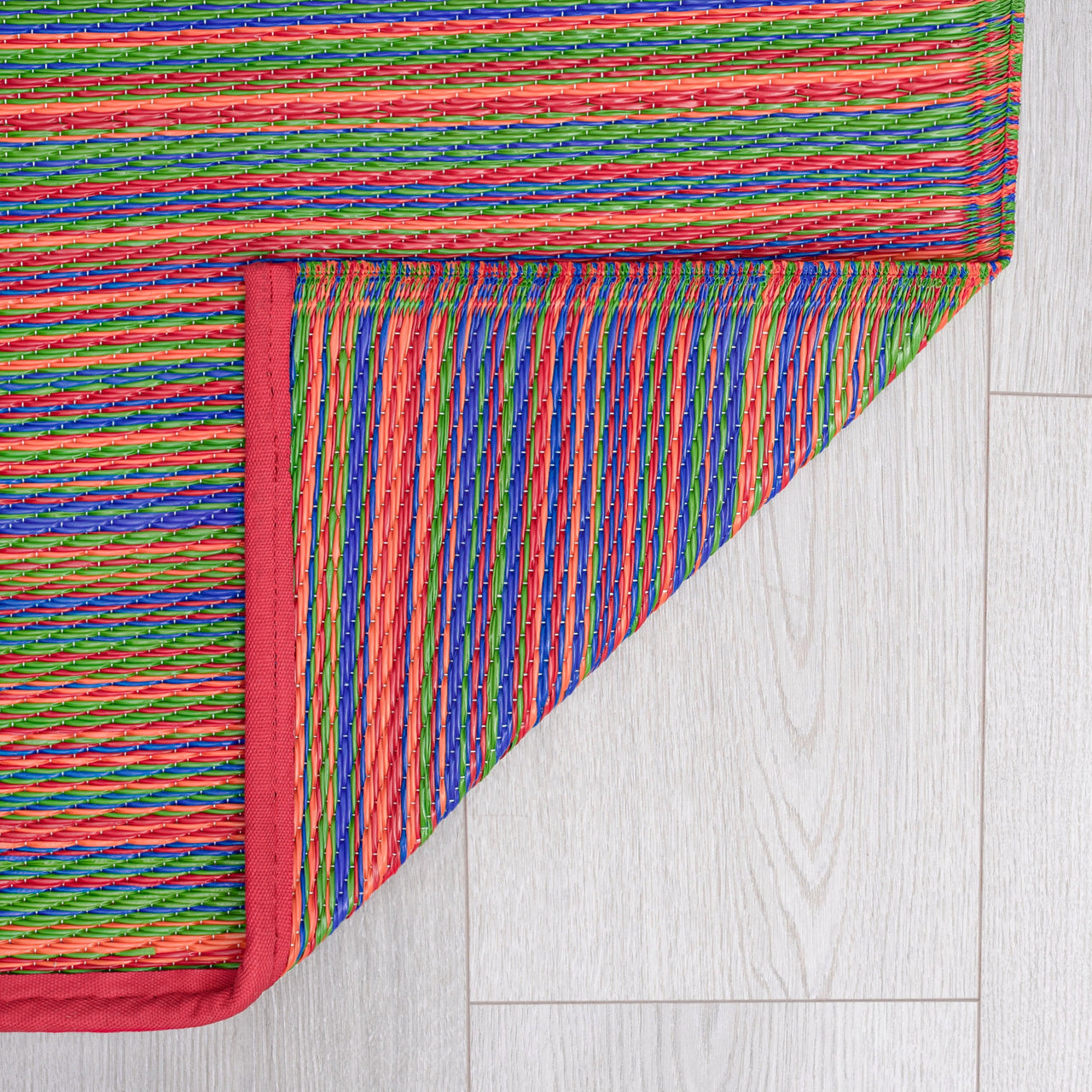 5x7 Waterproof, Reversible Plastic Straw Outdoor Rugs for Patios | Also for Camping, RV, Deck, Porch, Balcony, Camp, Patio | Red, Stripe | Size: 5' x 6'11''