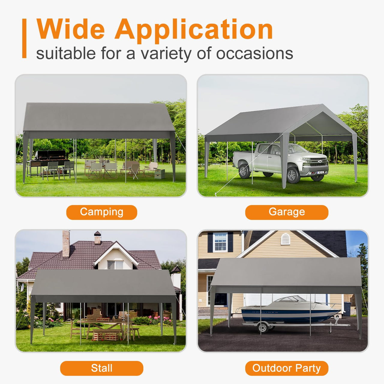 10x20 ft Heavy Duty Carport, Car Canopy Garage Boat Shelter Party Tent, UV Resistant Waterproof All-Season Tarp for SUV, Car, Truck, Boat