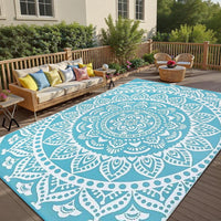 Yamaziot 6'x9' Outdoor Rugs Patio Rug Reversible Mats Waterproof RV Rug Plastic Straw Outdoor Area Rug for Patios, Camping, Porch, Balcony, Beach, Deck, Teal