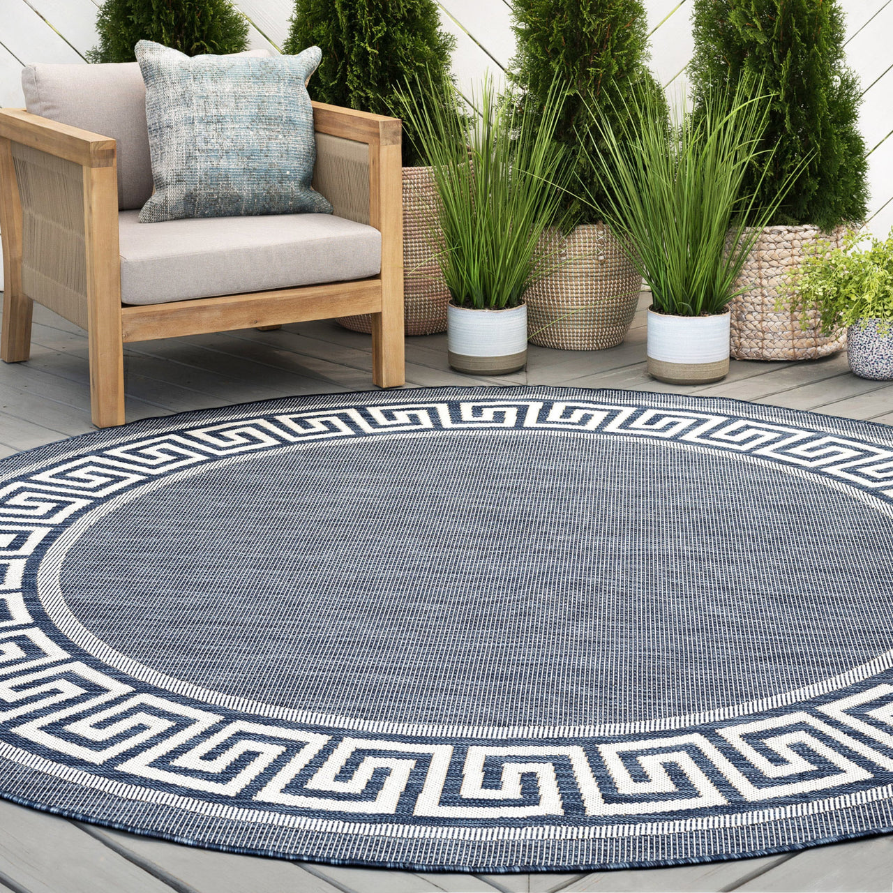 5x8 Water Resistant, Indoor Outdoor Rugs for Patios, Front Door Entry, Entryway, Deck, Porch, Balcony | Outside Area Rug for Patio | Black, Greek Key | Size: 5'3'' x 7'3''