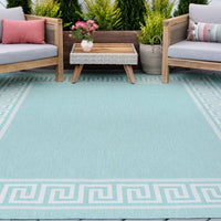 5x8 Water Resistant, Indoor Outdoor Rugs for Patios, Front Door Entry, Entryway, Deck, Porch, Balcony | Outside Area Rug for Patio | Black, Greek Key | Size: 5'3'' x 7'3''