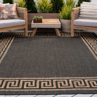 5x8 Water Resistant, Indoor Outdoor Rugs for Patios, Front Door Entry, Entryway, Deck, Porch, Balcony | Outside Area Rug for Patio | Black, Greek Key | Size: 5'3'' x 7'3''