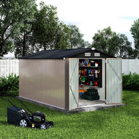 8x12 FT Metal Storage Sheds Outdoor, Metal Yard Sheds Garden Shed Kit, 8x12x6.4 FT Outdoor Storage Sheds, Metals Tool Shed with Lockable Door, Metals UtilityShed Buildings with Air Vent for Backyard G