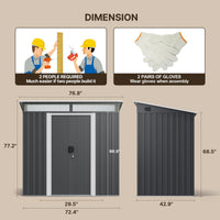 Lofka 6x4ft. Outdoor Storage Shed, Metal Garden Storage Shed with Sliding Lockable Door for Patio, Gray