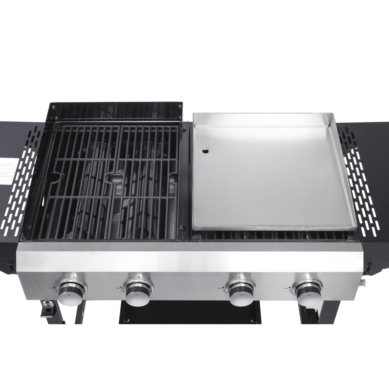 Urday 38,200 BTU 4-Burner Gas Grill and Griddle Station, Portable Propane BBQ Combo with 2 Folding Shelves & Hanging Basket, Versatile Outdoor Cooking Kitchen for Backyard