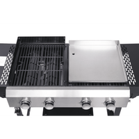 Urday 38,200 BTU 4-Burner Gas Grill and Griddle Station, Portable Propane BBQ Combo with 2 Folding Shelves & Hanging Basket, Versatile Outdoor Cooking Kitchen for Backyard