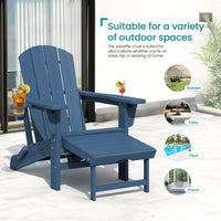 KINGYES Folding Adjustable Adirondack Chair with Retractable Ottoman Set of 2 for Patio Garden, Blue
