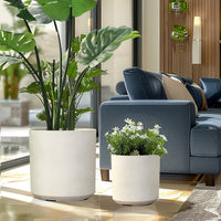 LuxenHome 2-Piece Moon Stone Round Plastic Planters Set