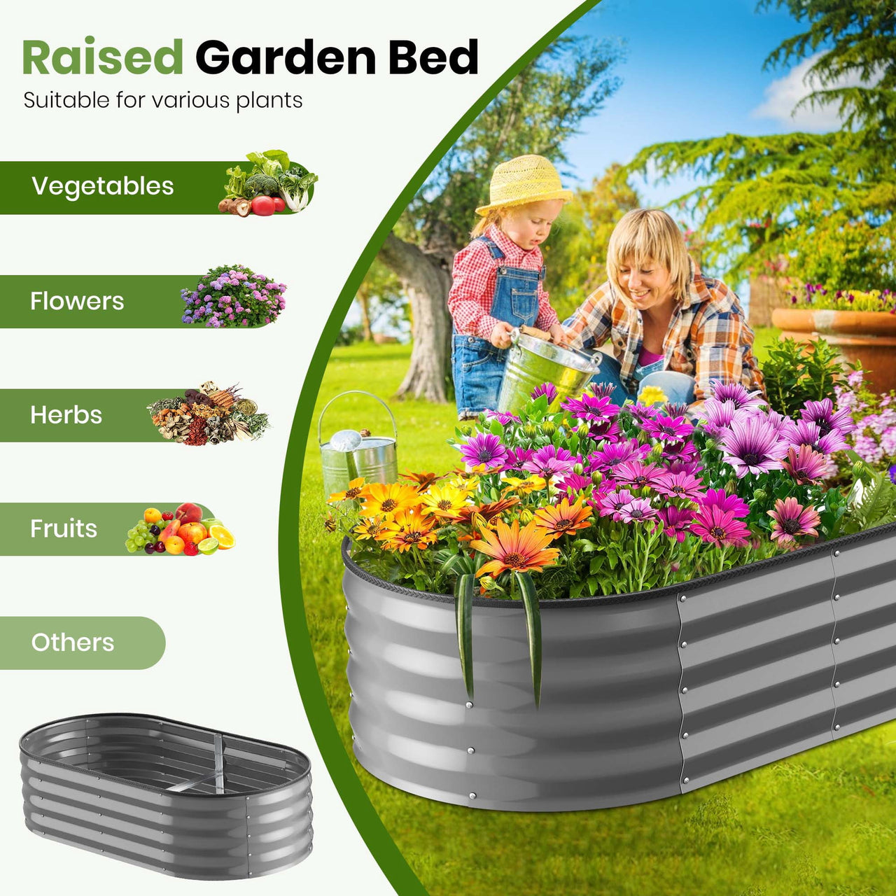 GVDV Galvanized Raised Garden Bed Outdoor, 4x2x1ft Backyard Oval Metal Planter Box with Easy Assembly, for Gardening Vegetables, Fruits, Flowers - Dark Gray