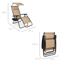 Best Choice Products Folding Zero Gravity Recliner Patio Lounge Chair w/ Canopy Shade, Headrest, Tray - Beige