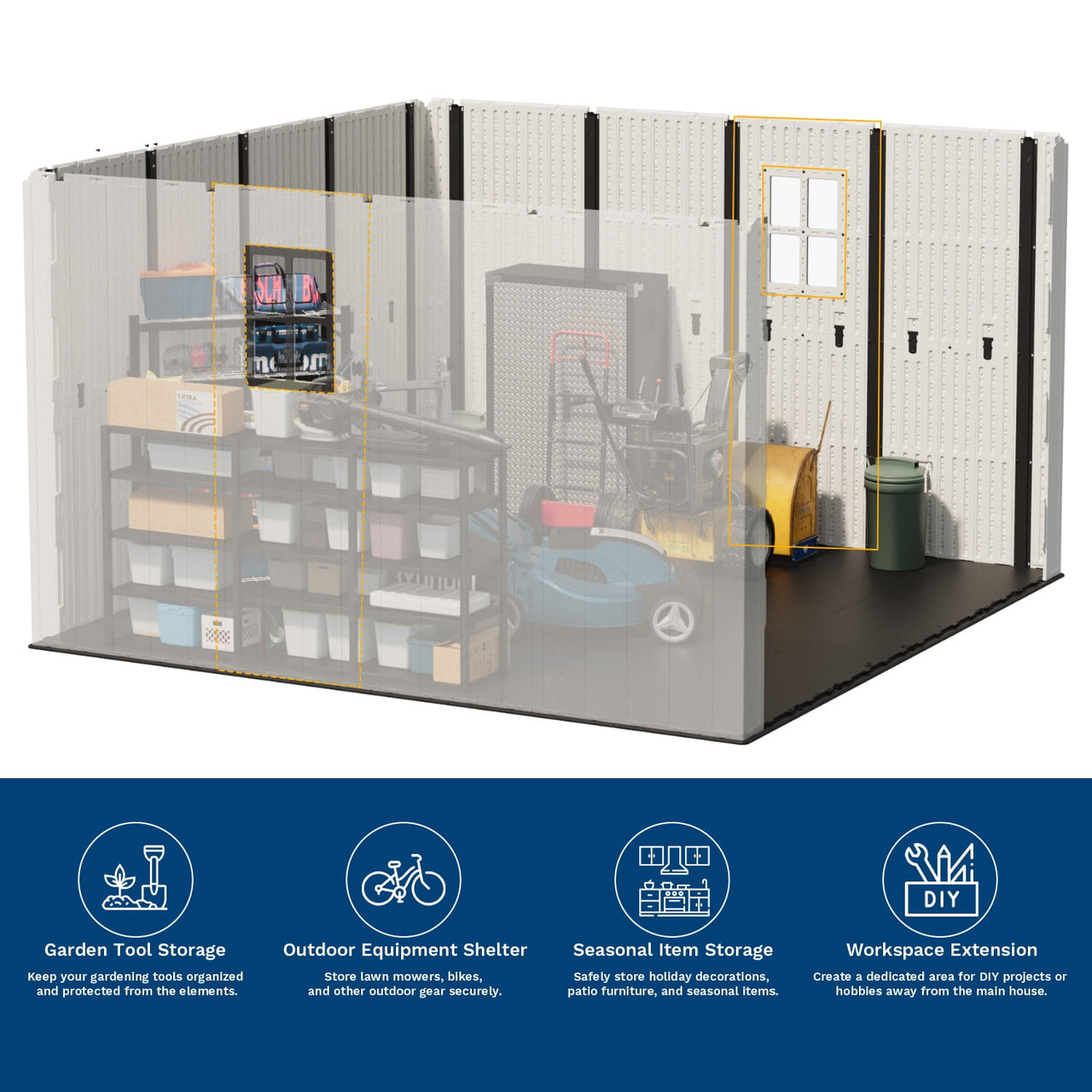 Patiowell 10x10ft Resin Garden Shed with Skylight & Lock, Weatherproof Outdoor Storage for Tools & Equipment, Beige