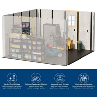 Patiowell 10x10ft Resin Garden Shed with Skylight & Lock, Weatherproof Outdoor Storage for Tools & Equipment, Beige