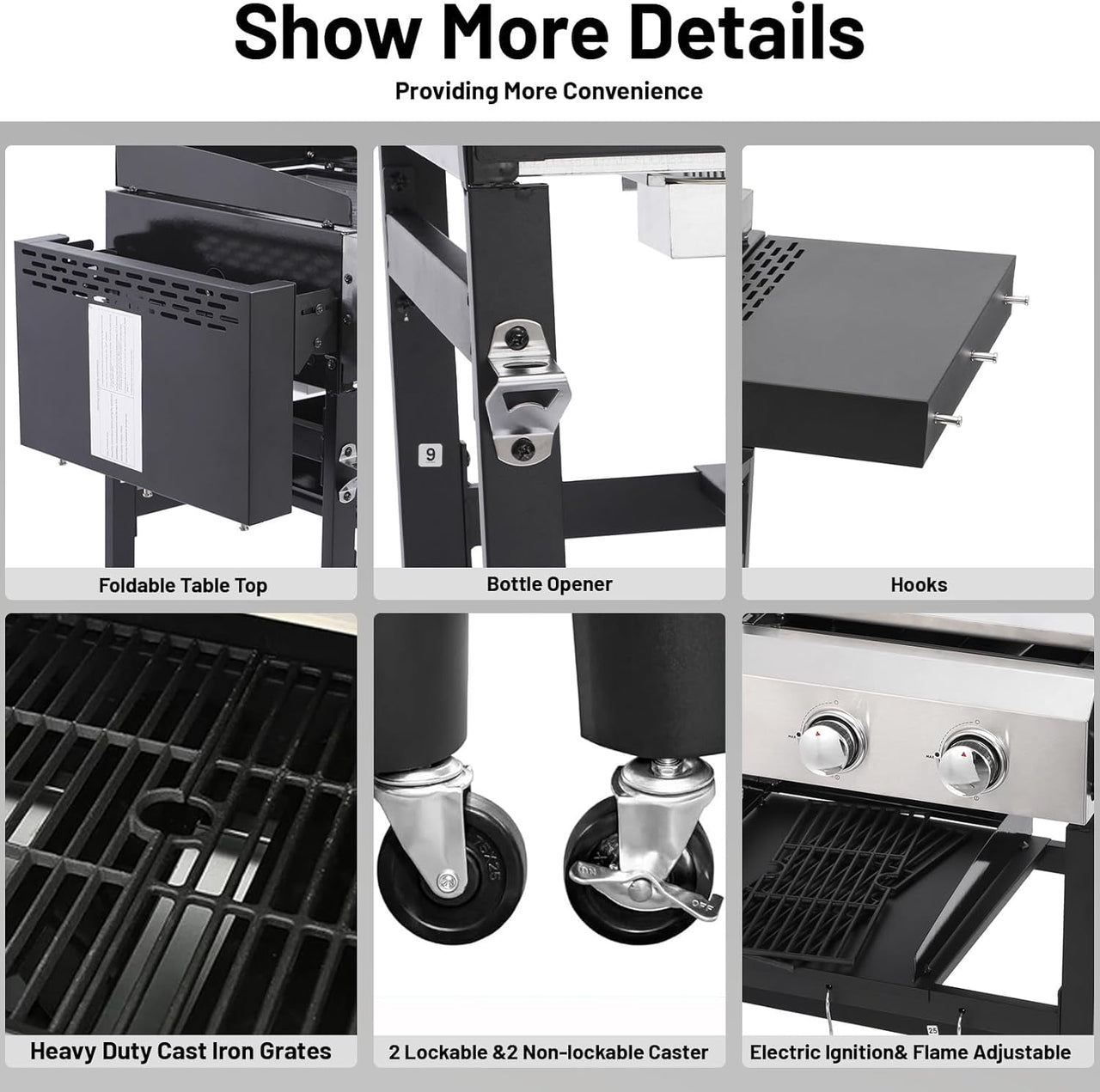 Urday 38,200 BTU 4-Burner Gas Grill and Griddle Station, Portable Propane BBQ Combo with 2 Folding Shelves & Hanging Basket, Versatile Outdoor Cooking Kitchen for Backyard