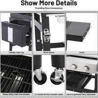Urday 38,200 BTU 4-Burner Gas Grill and Griddle Station, Portable Propane BBQ Combo with 2 Folding Shelves & Hanging Basket, Versatile Outdoor Cooking Kitchen for Backyard