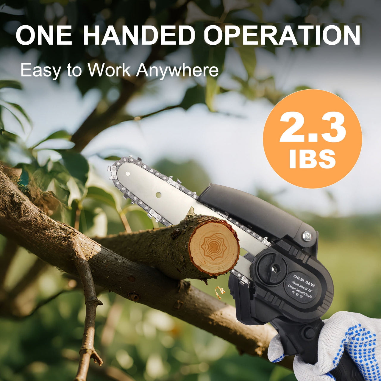Upgraded Portable Mini Electric Chainsaw with 2 Battery, 20V Cordless Chain Saw, Lightweight 2.3 IBS One-Handed Operation for Orchard Ranch Pruning & Wood Cutting