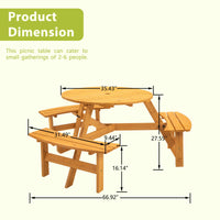 JXXRZ 6-Person Circular Outdoor Wooden Picnic Table w/ 3 Built-In Benches, 500lbs Capacity Per Bench- Natural