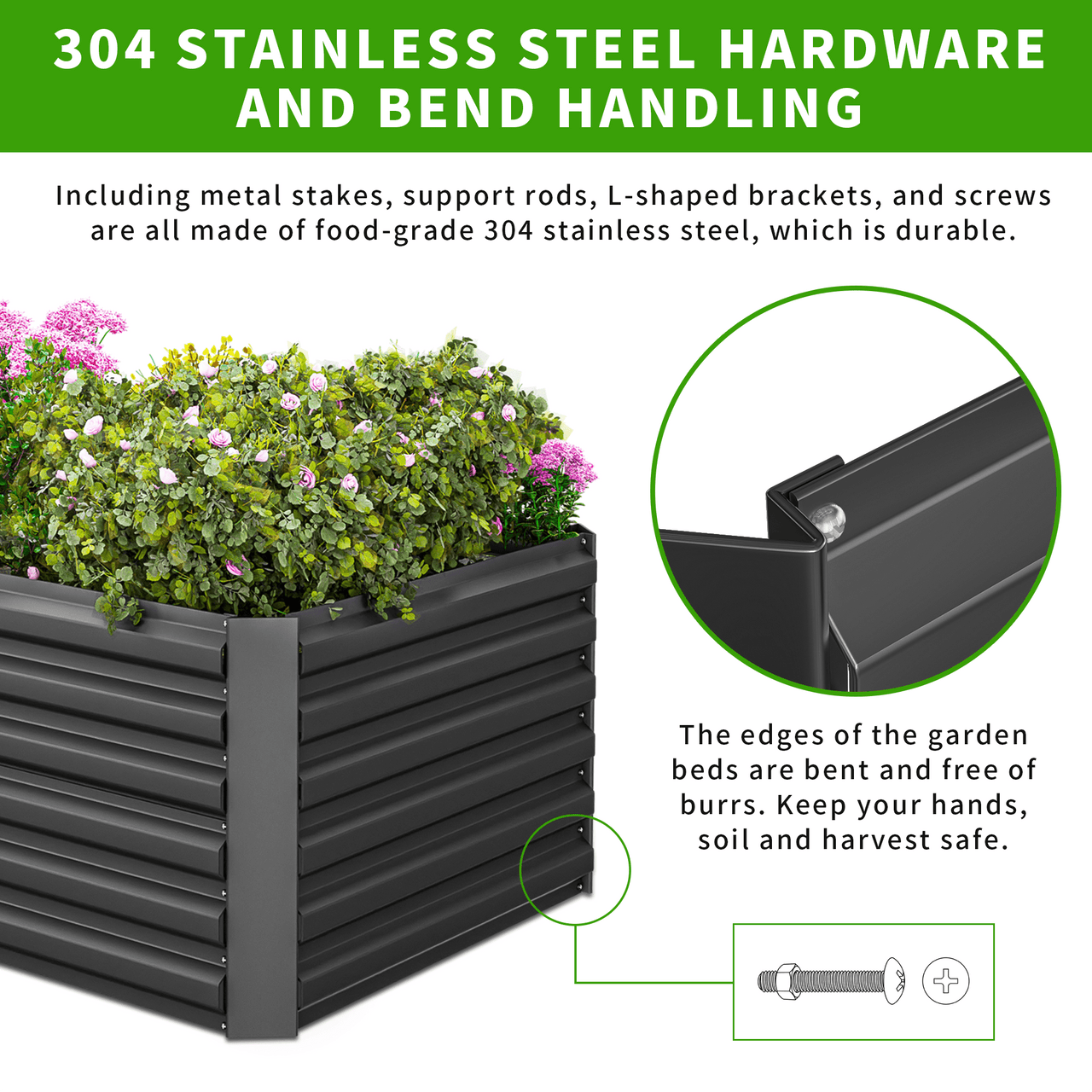 Outdoor Metal Raised Garden Bed,8x4x2ft Planter Box for Vegetables,Flowers,Herbs w/478 Gallon Capacity,Black