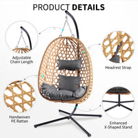 Egg Chair with Stand, Patio Wicker Bifanuo Hanging Chair, Hammock Swing Chair, 350LBS Capacity for Bedroom, Balcony, Garden