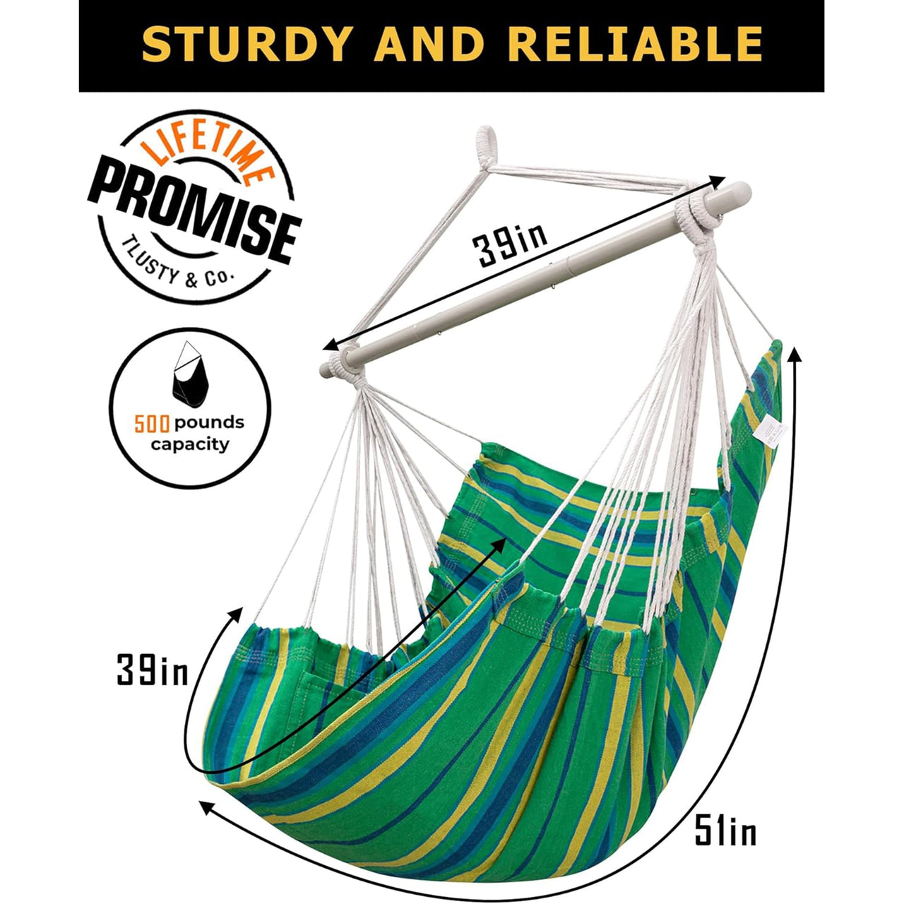 Sunyear Hammock Chair Swing Max 500 lbs with Sturdy Metal Bar & Anti-Slip Safety Rings Swing Chair Outdoor/Indoor Use - Hanging Chair for Bedroom, Patio,  Porch, Deck