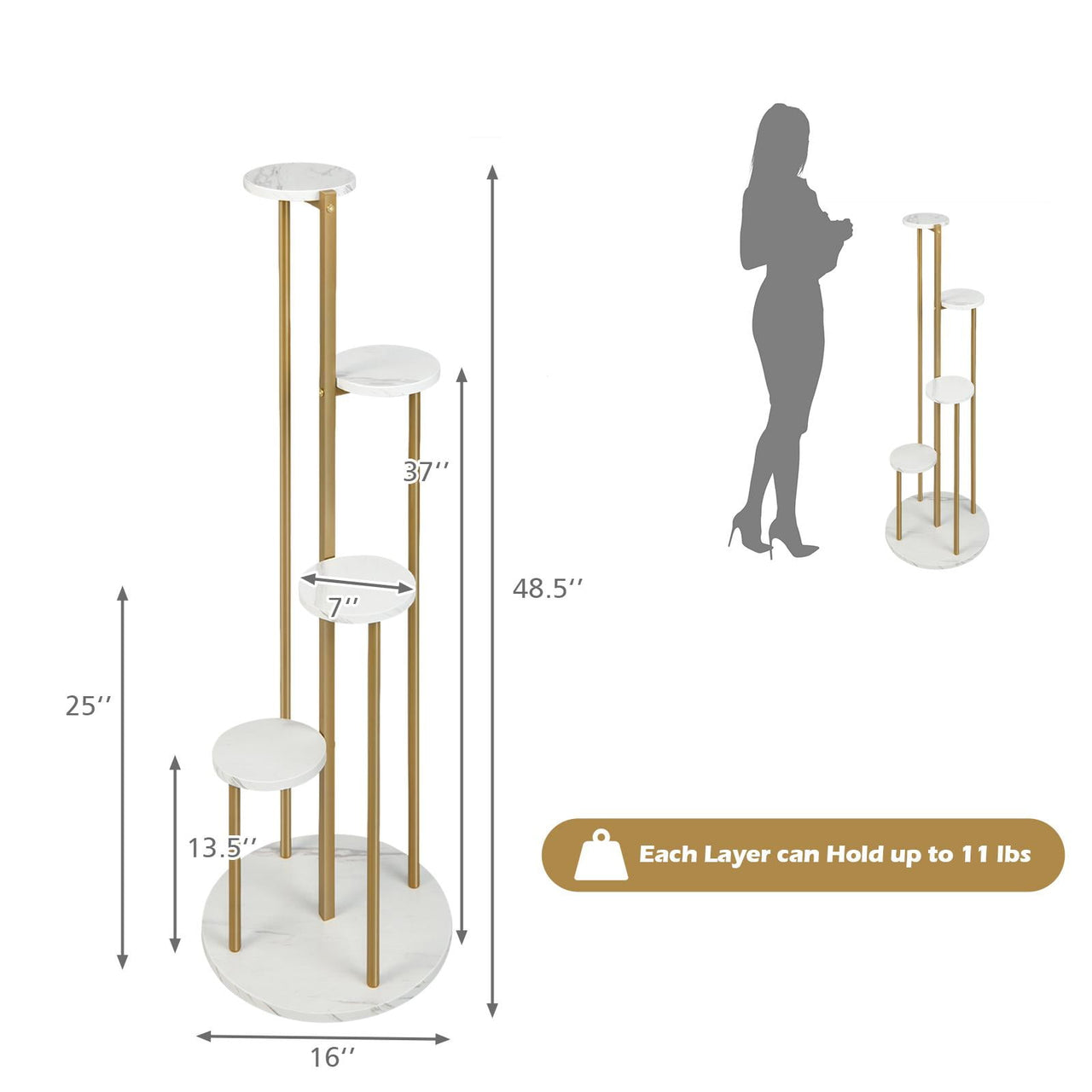 Giantex  4-Tier Metal Plant Stand, Planter Holder  W/ Golden Metal Frame, Faux Marble Finish, Potted Planter Display Rack