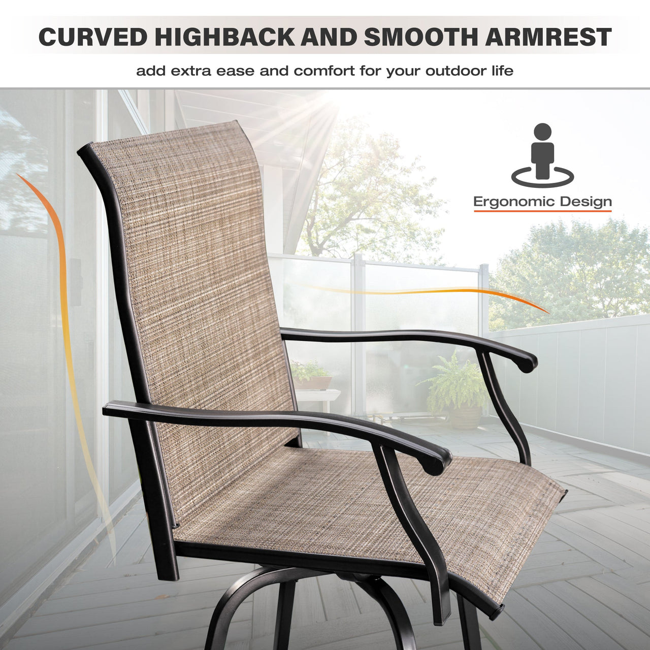 Sophia & William 2 Pcs Outdoor Swivel Metal Bar Stools Patio Counter Height Textilene Chairs for Garden, Backyard in Brown