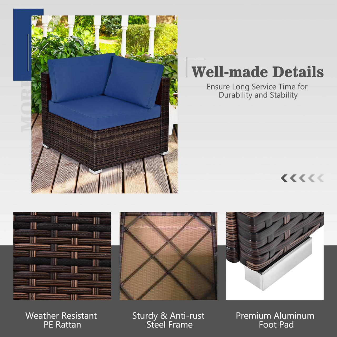 Costway 8PCS Patio Rattan Furniture Set Fire Pit Table Tank Holder Cover Deck Navy