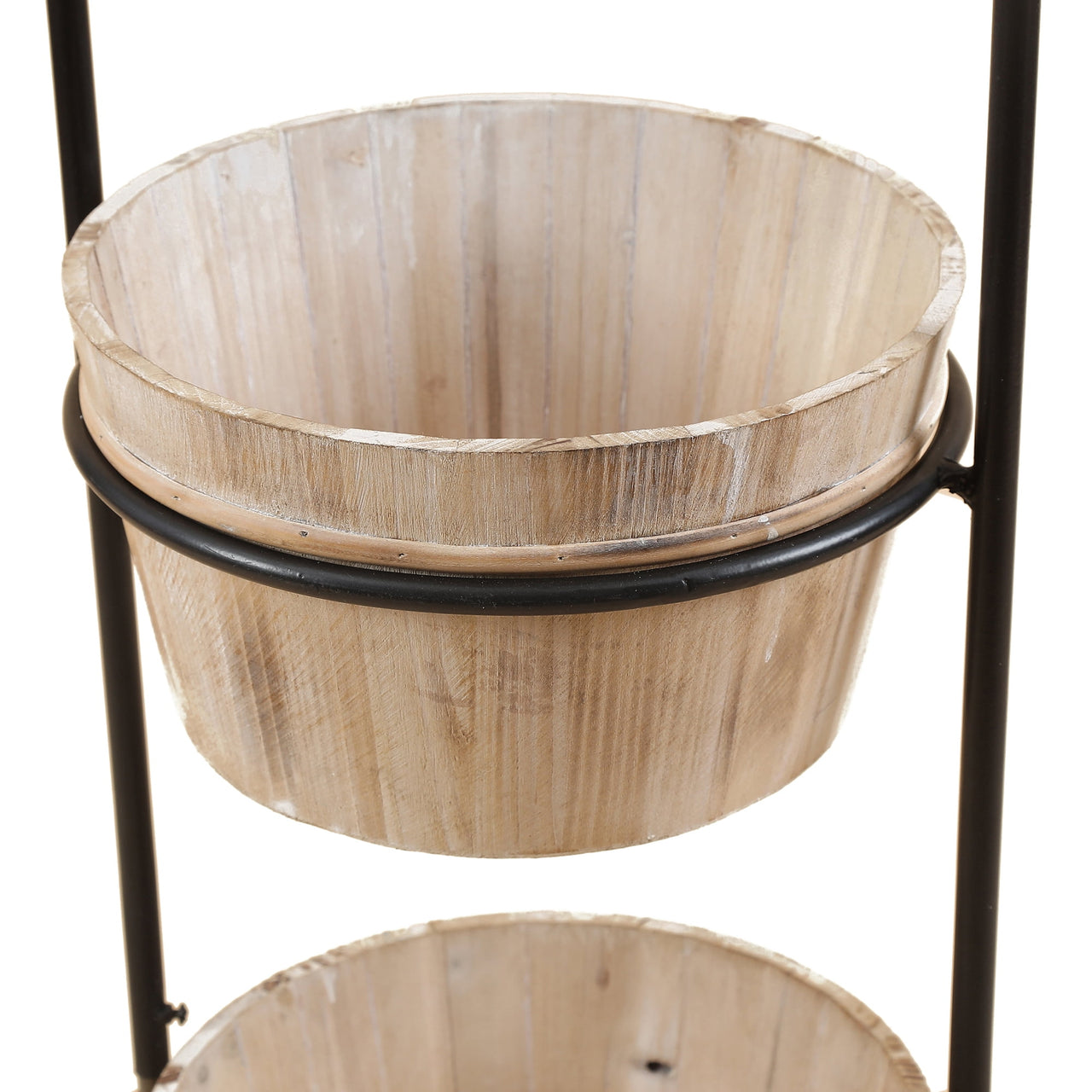 LuxenHome 2-Tier Wood Cachepot Planters with Black Metal Stand