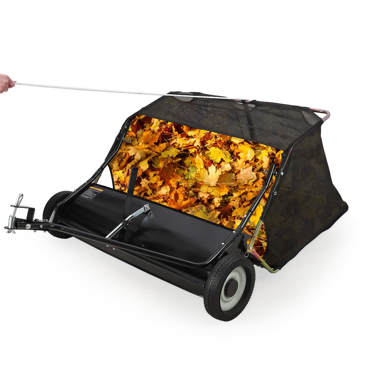 Tow Behind 48 Inch Lawn Sweeper, Large Capacity Heavy Duty Leaf & Grass Collector with Adjustable Sweeping Height, Dumping Rope Design for Picking Up Debris and Grass