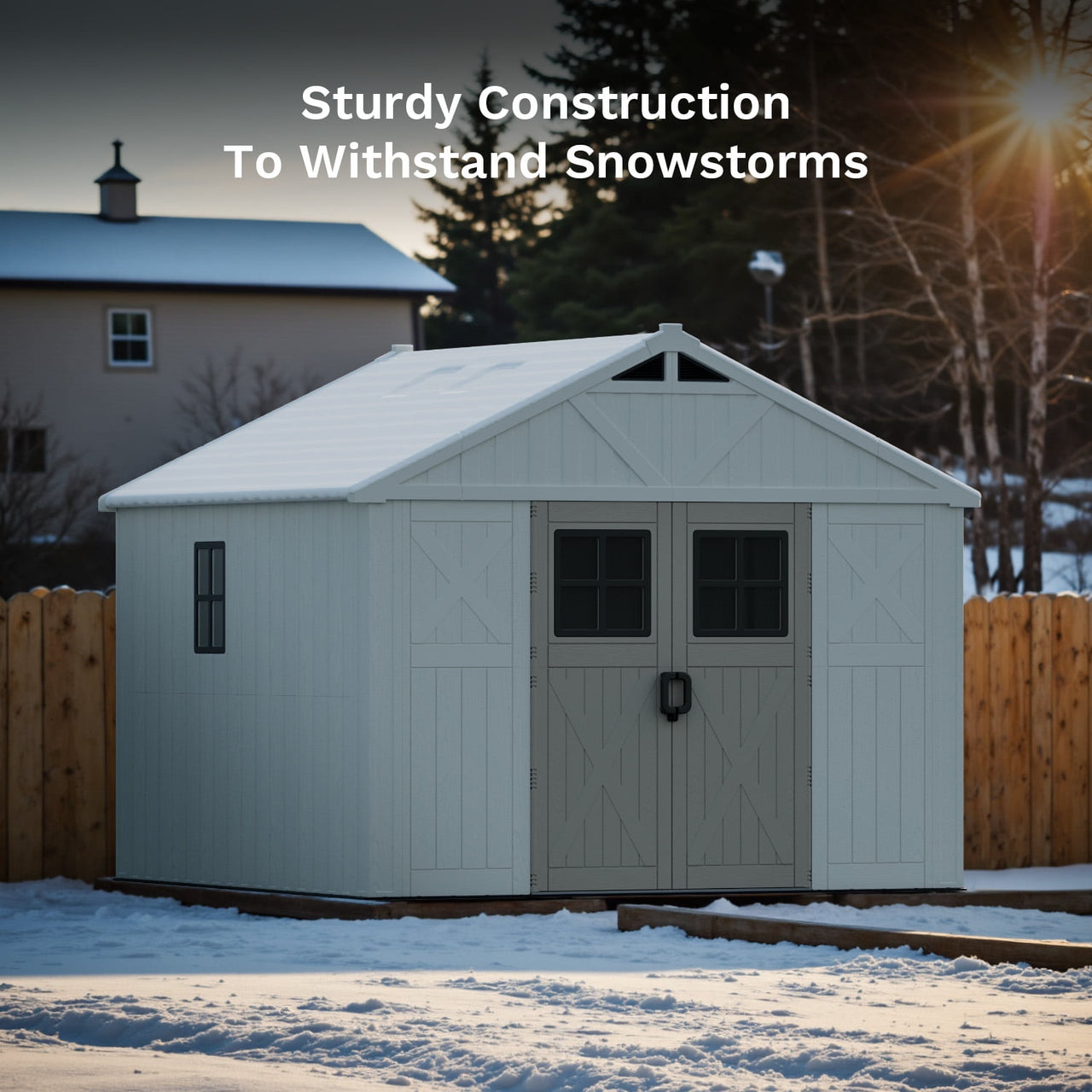 Patiowell 10x10ft Resin Garden Shed with Skylight & Lock, Weatherproof Outdoor Storage for Tools & Equipment, Beige